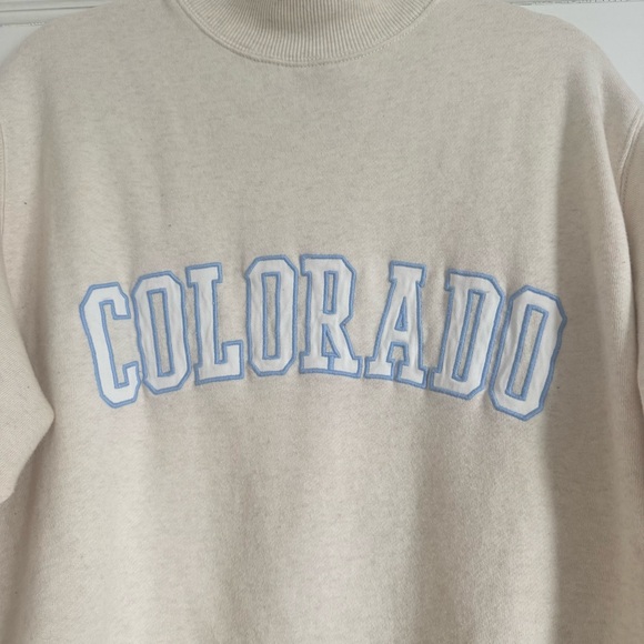 Aerie Cream Colorado Oversized Mockneck Sweatshirt Embroidered Graphic Size Med - Picture 2 of 6